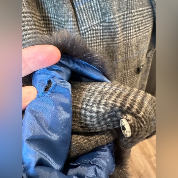 A NEW DAY GRAY BLUE PLAID SIZE M WOMENS MIDSIZED COAT WITH REMOVABLE SLEEVE MUFF - Picture 8 of 16
